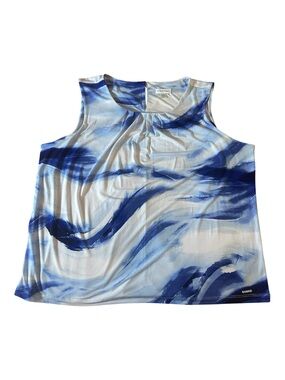 Calvin Klein Woman’s  White and Blue Swirl Sleeveless Blouse Size 2X